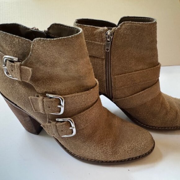 Suede Ankle Boots with Buckle Accents, Block Heel, - size 8.5 - Picture 2 of 6